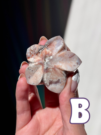 Pink Carnelian Flower Carvings (A–E)