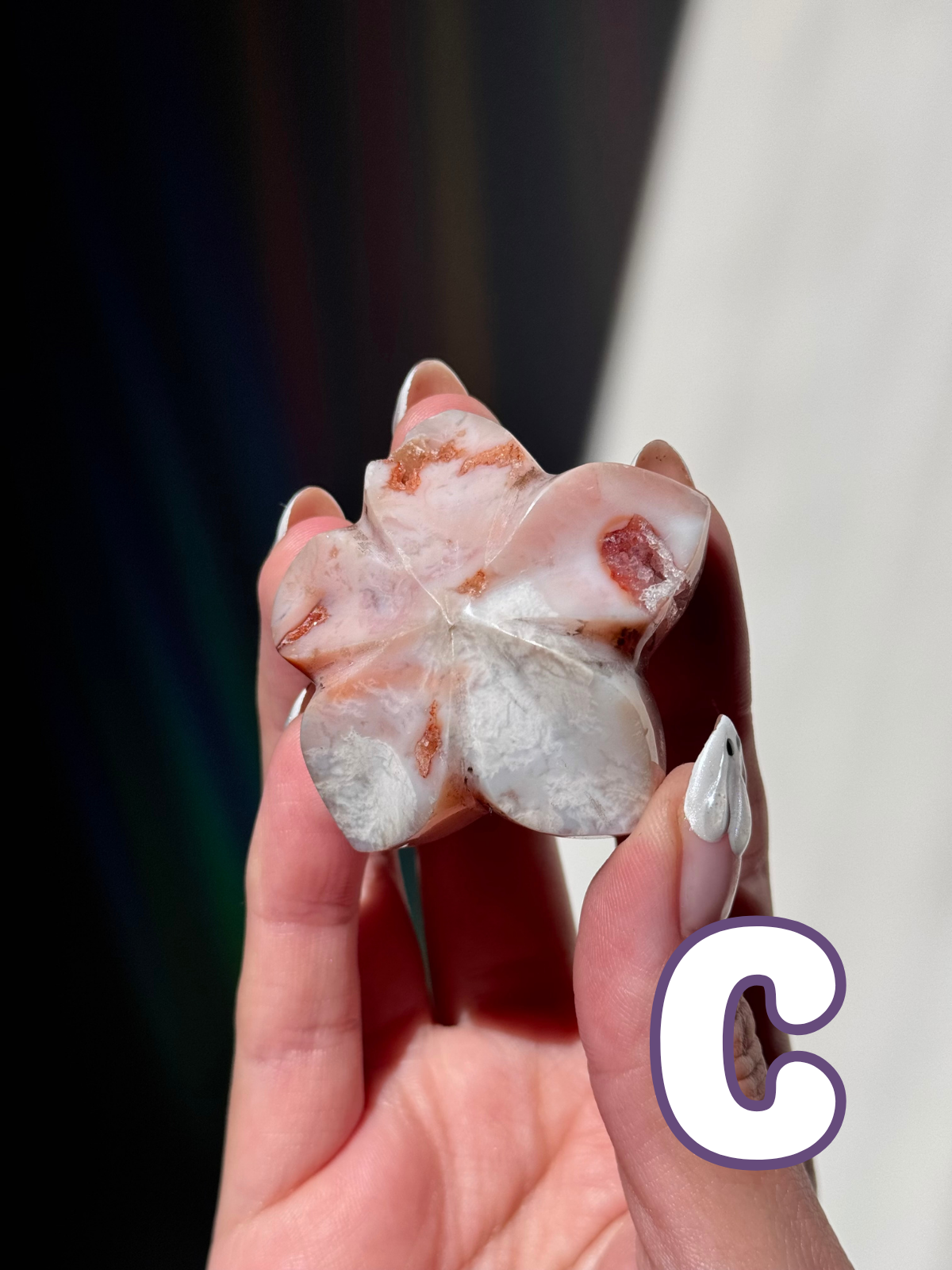 Pink Carnelian Flower Carvings (A–E)