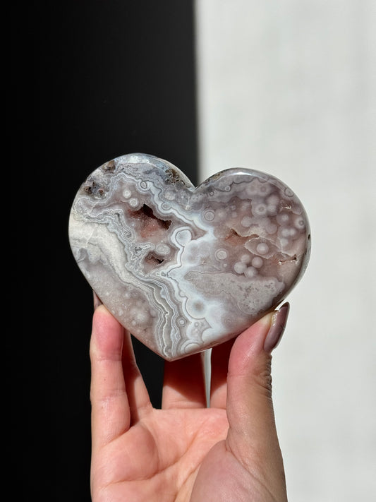 Druzy Pink/Grey Amethyst Heart Stand Included