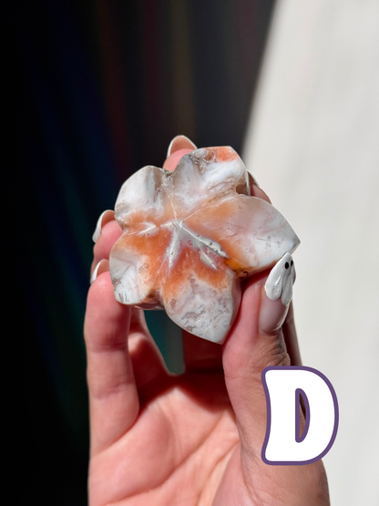 Pink Carnelian Flower Carvings (A–E)