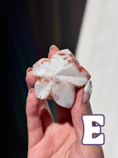 Pink Carnelian Flower Carvings (A–E)