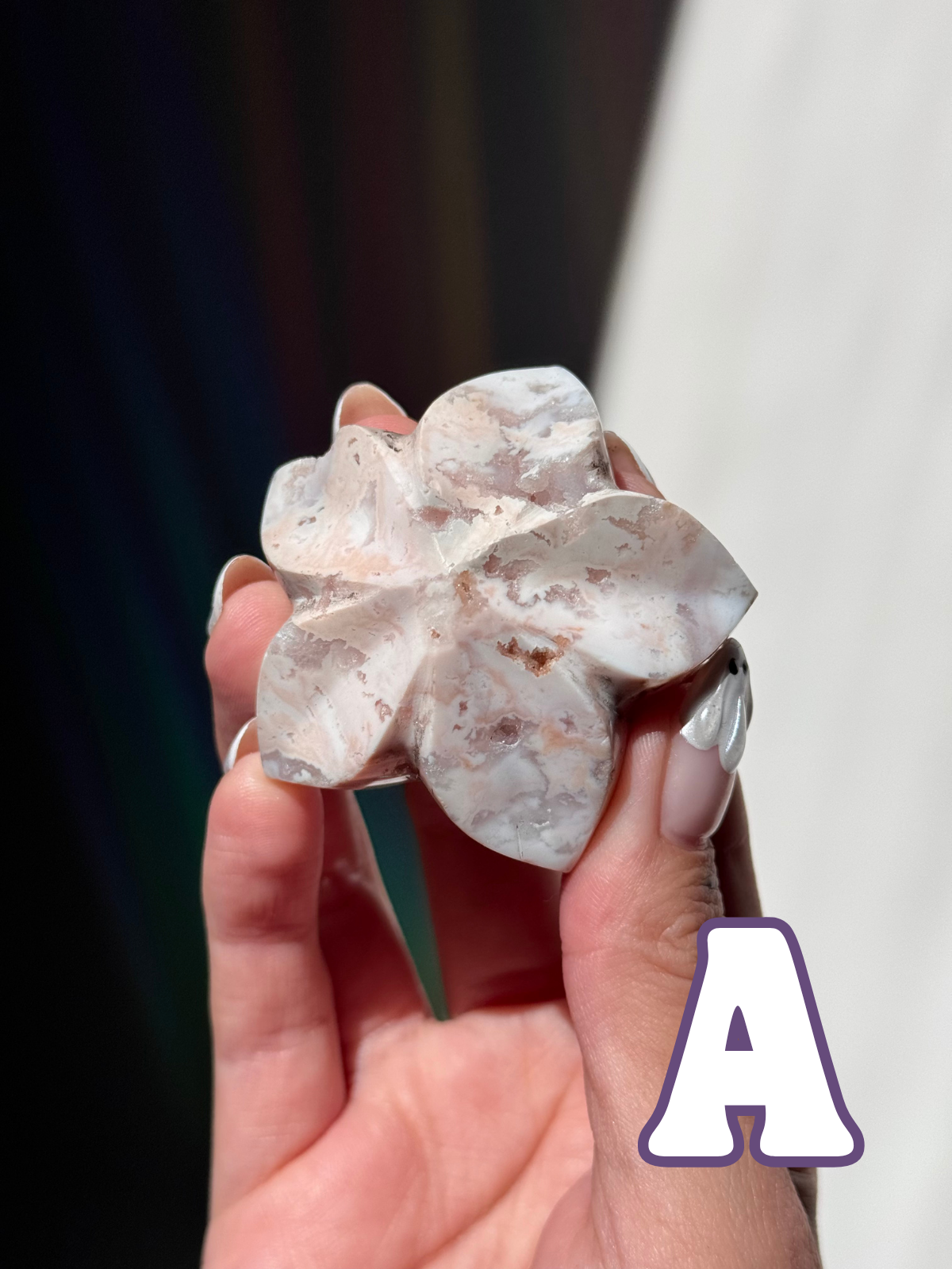 Pink Carnelian Flower Carvings (A–E)