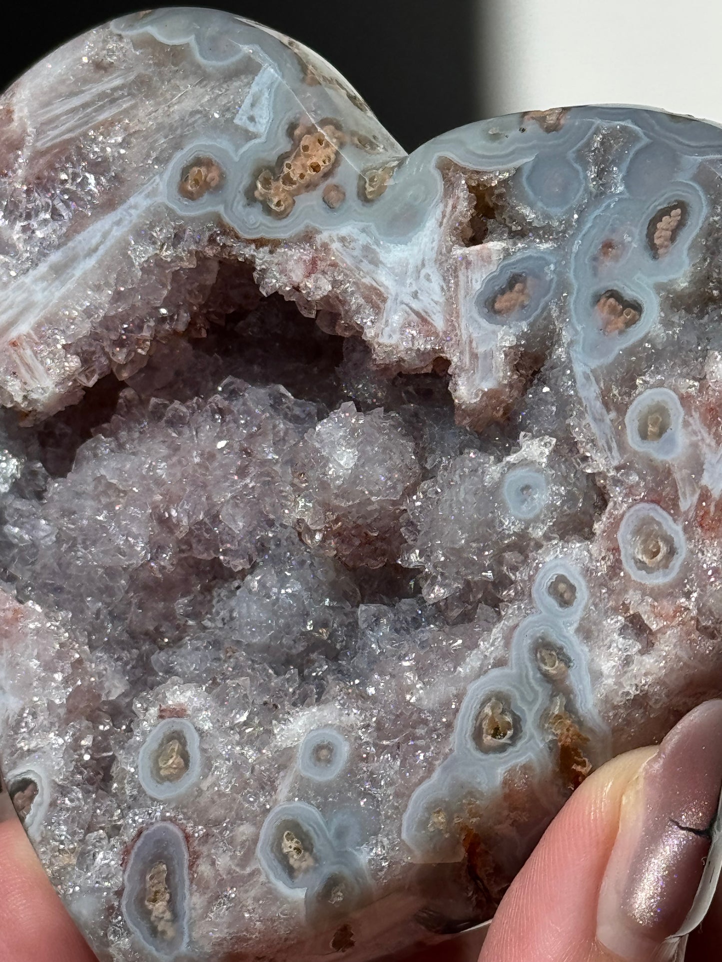 Druzy Pink/Grey Amethyst Heart Stand Included