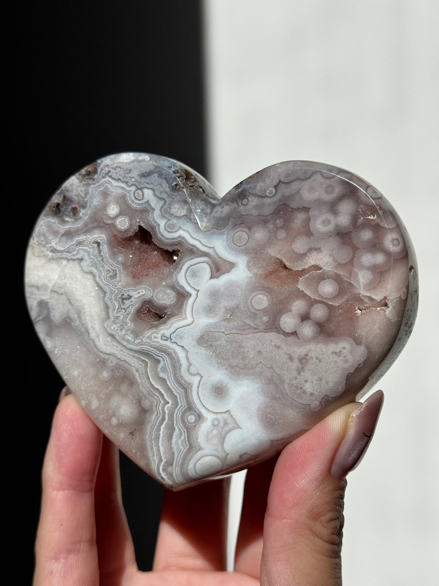 Druzy Pink/Grey Amethyst Heart Stand Included