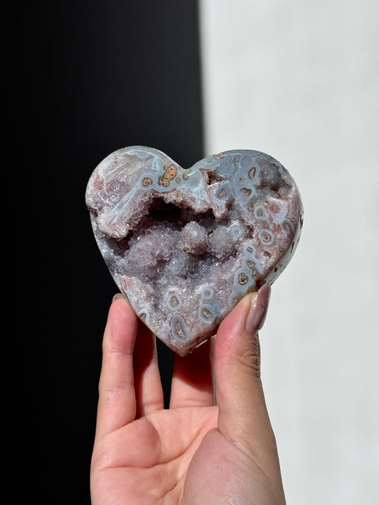 Druzy Pink/Grey Amethyst Heart Stand Included