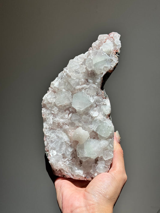 Peach Stilbite & Apophyllite on Chalcedony – Sugar Sparkle Cluster