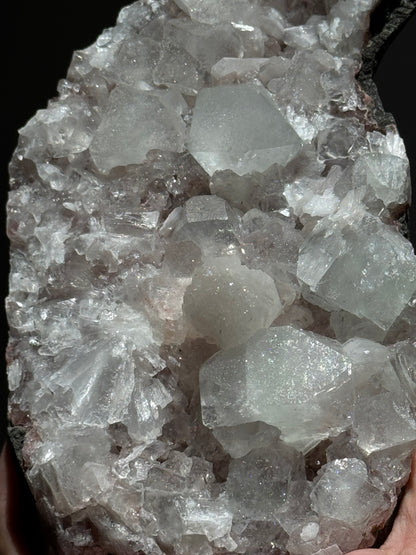 Peach Stilbite & Apophyllite on Chalcedony – Sugar Sparkle Cluster