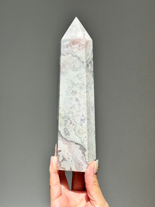 Pastel Pink/Soft Grey Flower Agate Tower