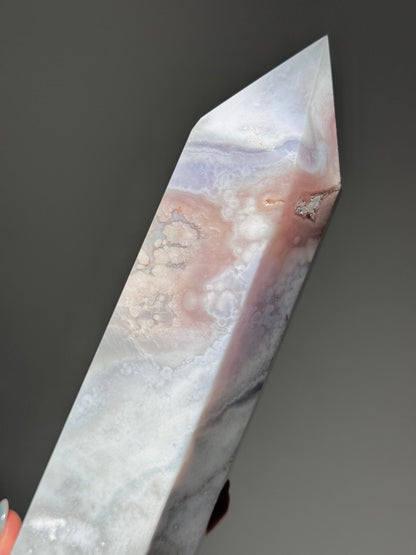 Soft Rainbow Pastel Grey Flower Agate Tower