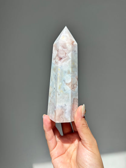 Soft Druzy Rainbow Pastel Grey Flower Agate Tower