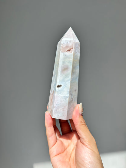 Soft Druzy Rainbow Pastel Grey Flower Agate Tower