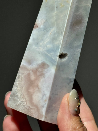 Soft Druzy Rainbow Pastel Grey Flower Agate Tower