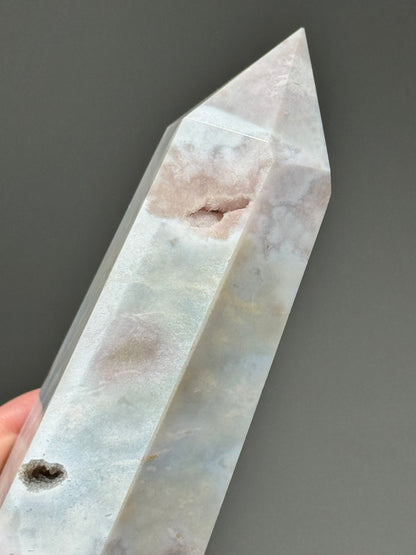 Soft Druzy Rainbow Pastel Grey Flower Agate Tower