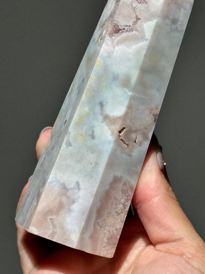 Soft Druzy Rainbow Pastel Grey Flower Agate Tower