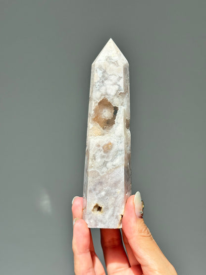 Soft Pink Druzy Flower Agate Tower