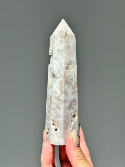 Soft Pink Druzy Flower Agate Tower