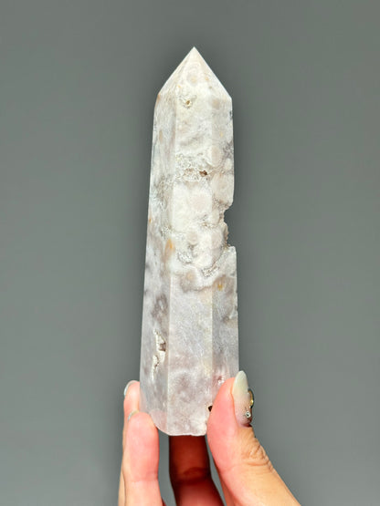 Soft Pink Druzy Flower Agate Tower