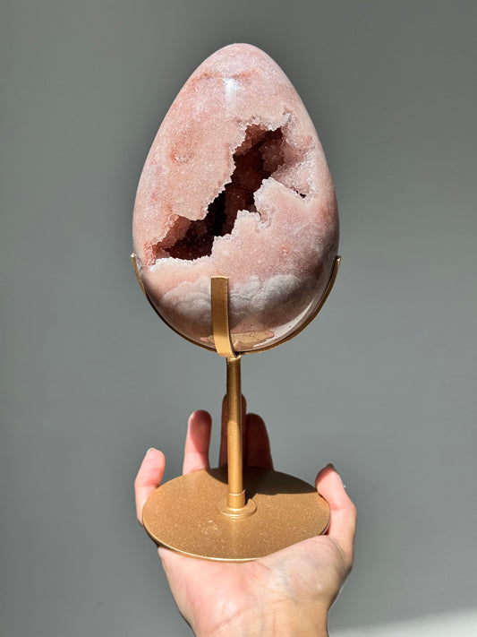 Large Portal Pink Amethyst Druzy Egg on Stand