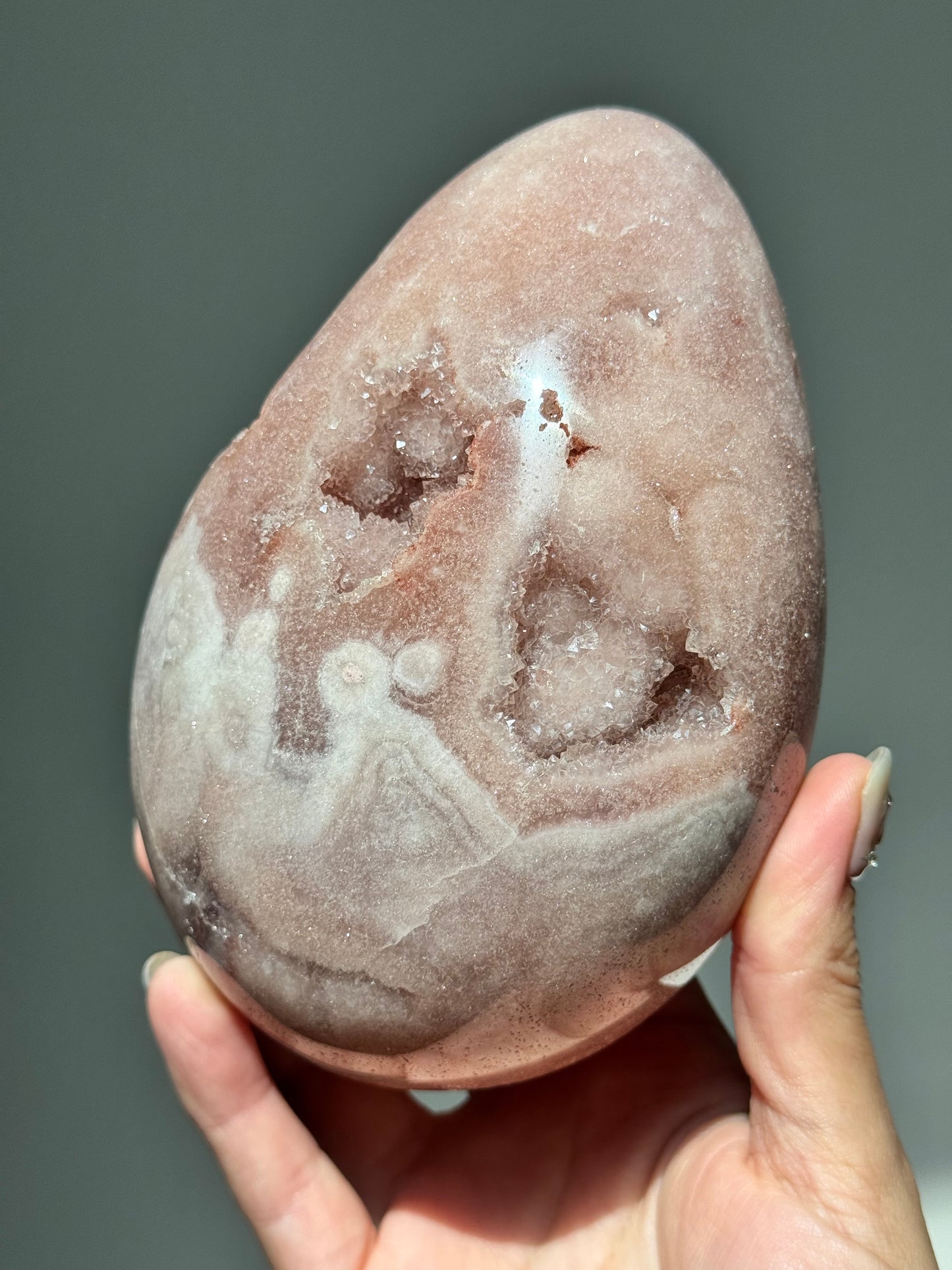 Large Portal Pink Amethyst Druzy Egg on Stand