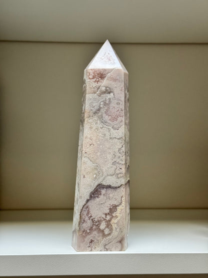 Pastel Pink/Soft Grey Flower Agate Tower