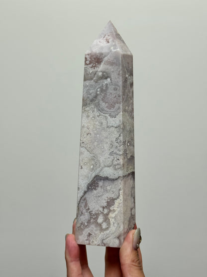 Pastel Pink/Soft Grey Flower Agate Tower