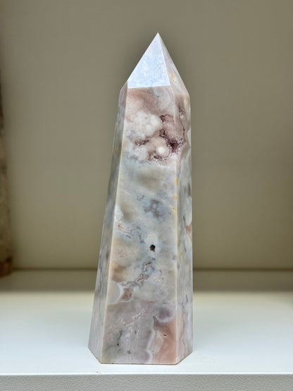 Soft Druzy Rainbow Pastel Grey Flower Agate Tower