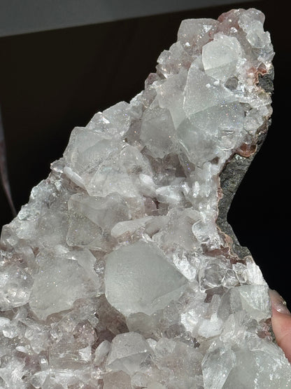Peach Stilbite & Apophyllite on Chalcedony – Sugar Sparkle Cluster