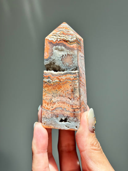 Pink Lace Agate Tower with Druzy