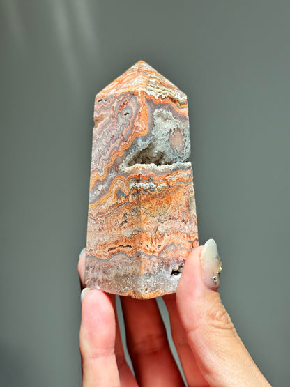 Pink Lace Agate Tower with Druzy