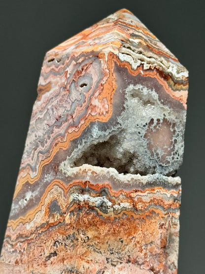 Pink Lace Agate Tower with Druzy