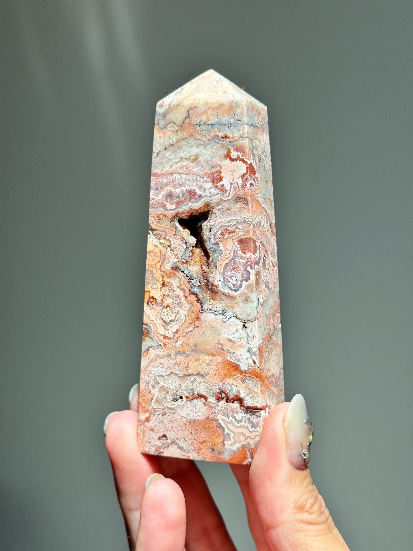 Druzy Pink Lace Agate Tower