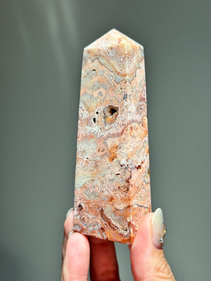 Druzy Pink Lace Agate Tower