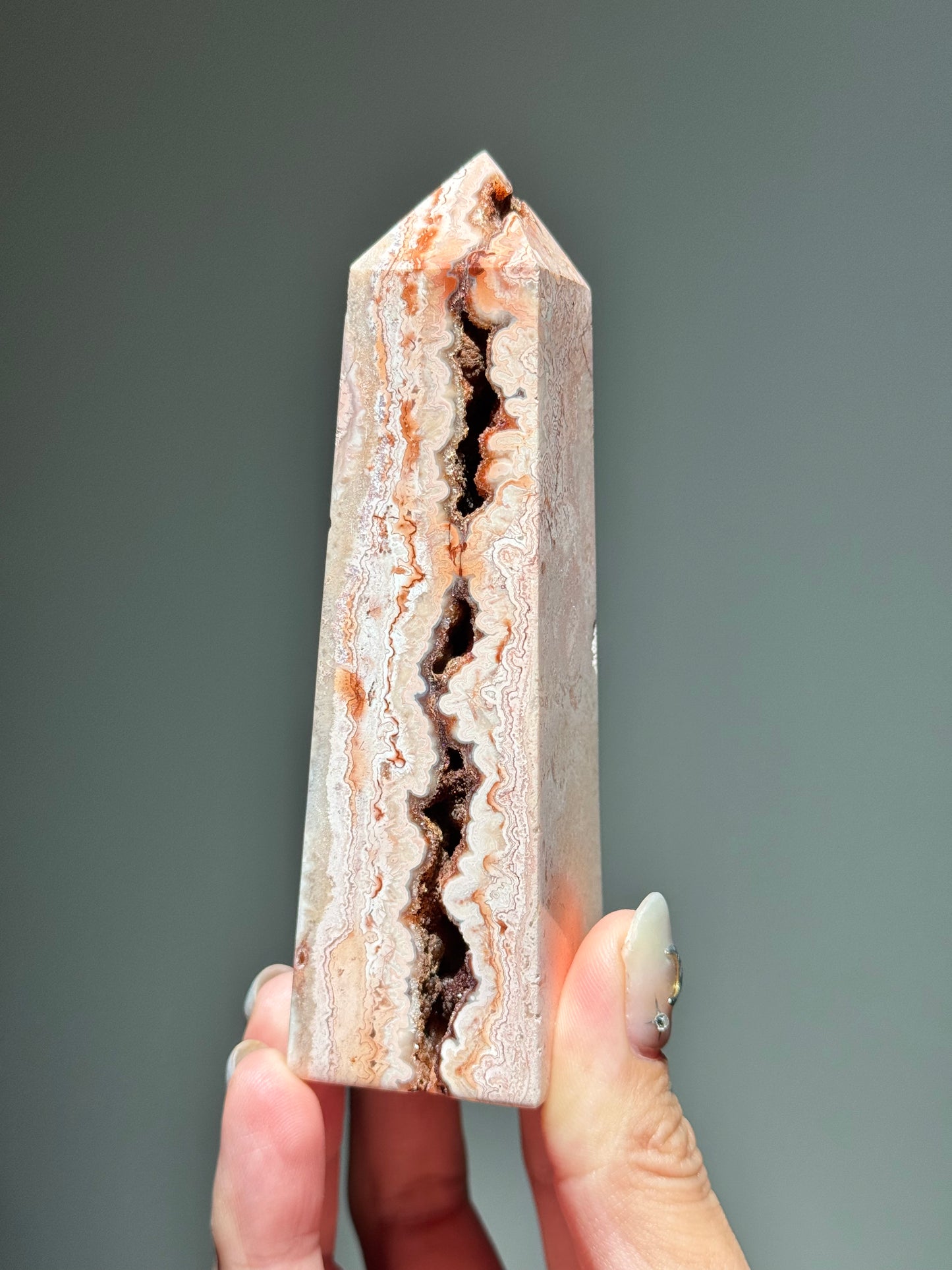 Druzy Pink Lace Agate Tower