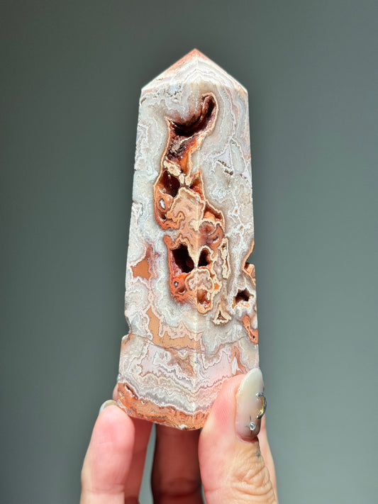 Sugar Druzy Pink Lace Agate Tower