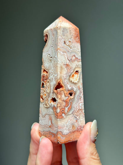 Sugar Druzy Pink Lace Agate Tower