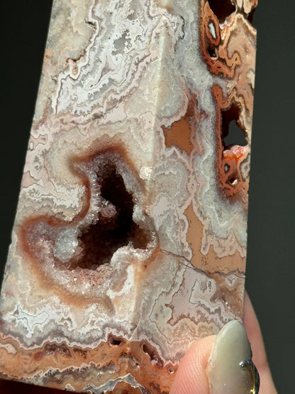 Sugar Druzy Pink Lace Agate Tower