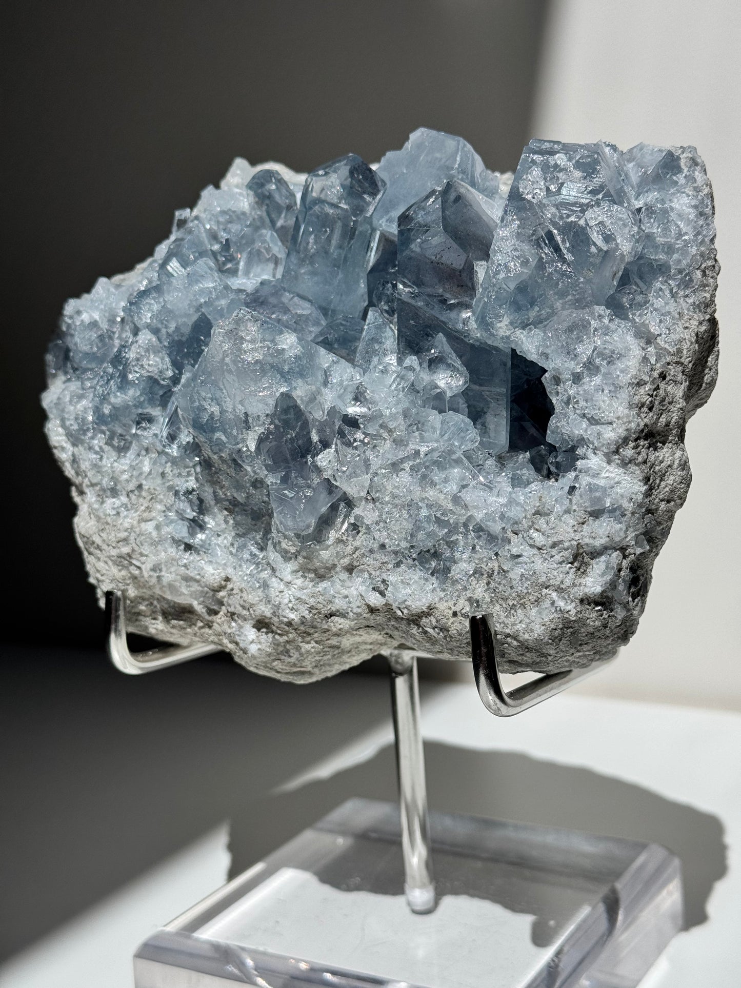 Celestite Cluster on Stand