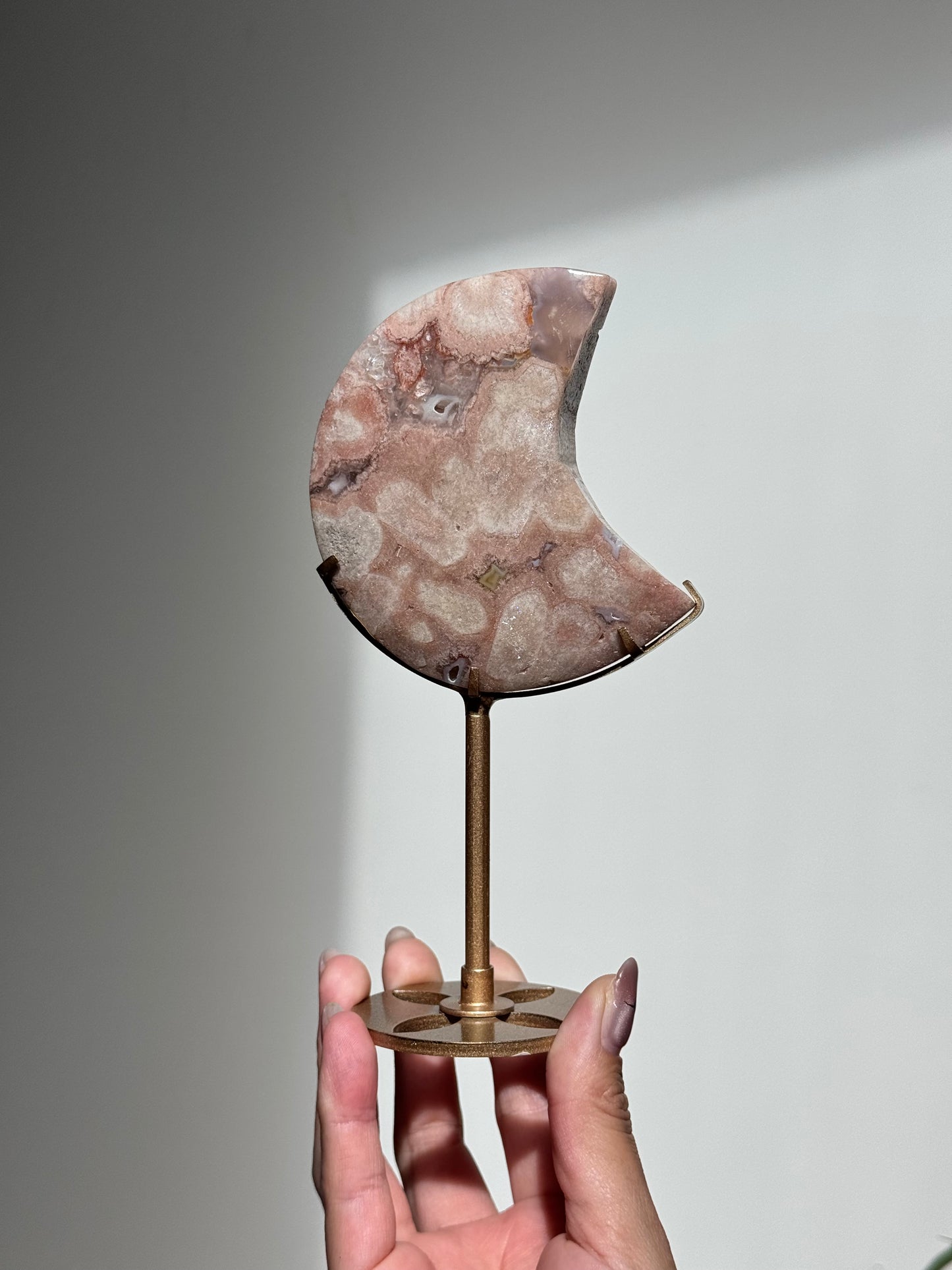 Flower Agate Moon on Stand