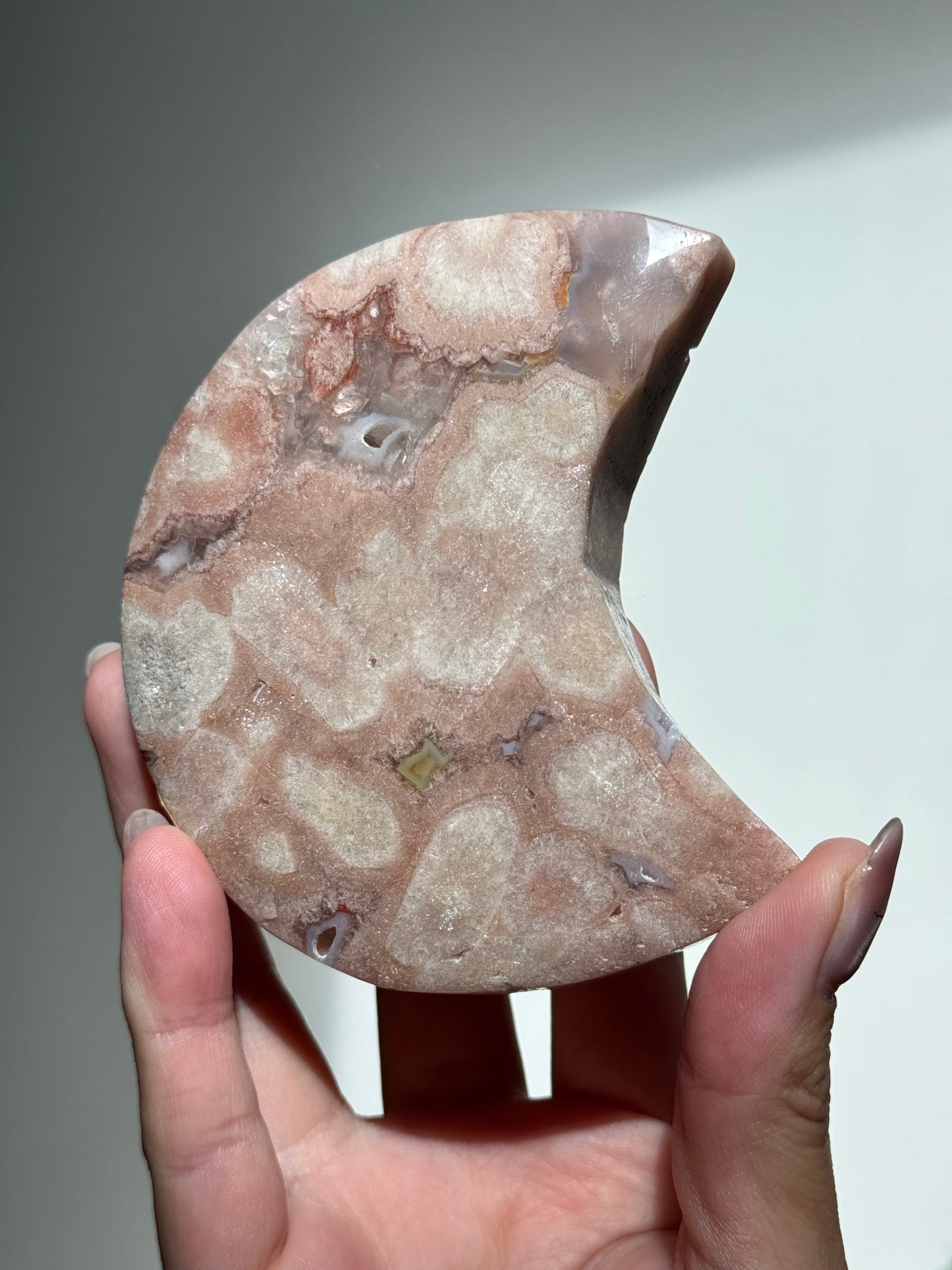 Flower Agate Moon on Stand