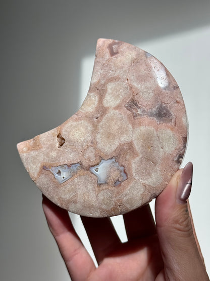 Flower Agate Moon on Stand