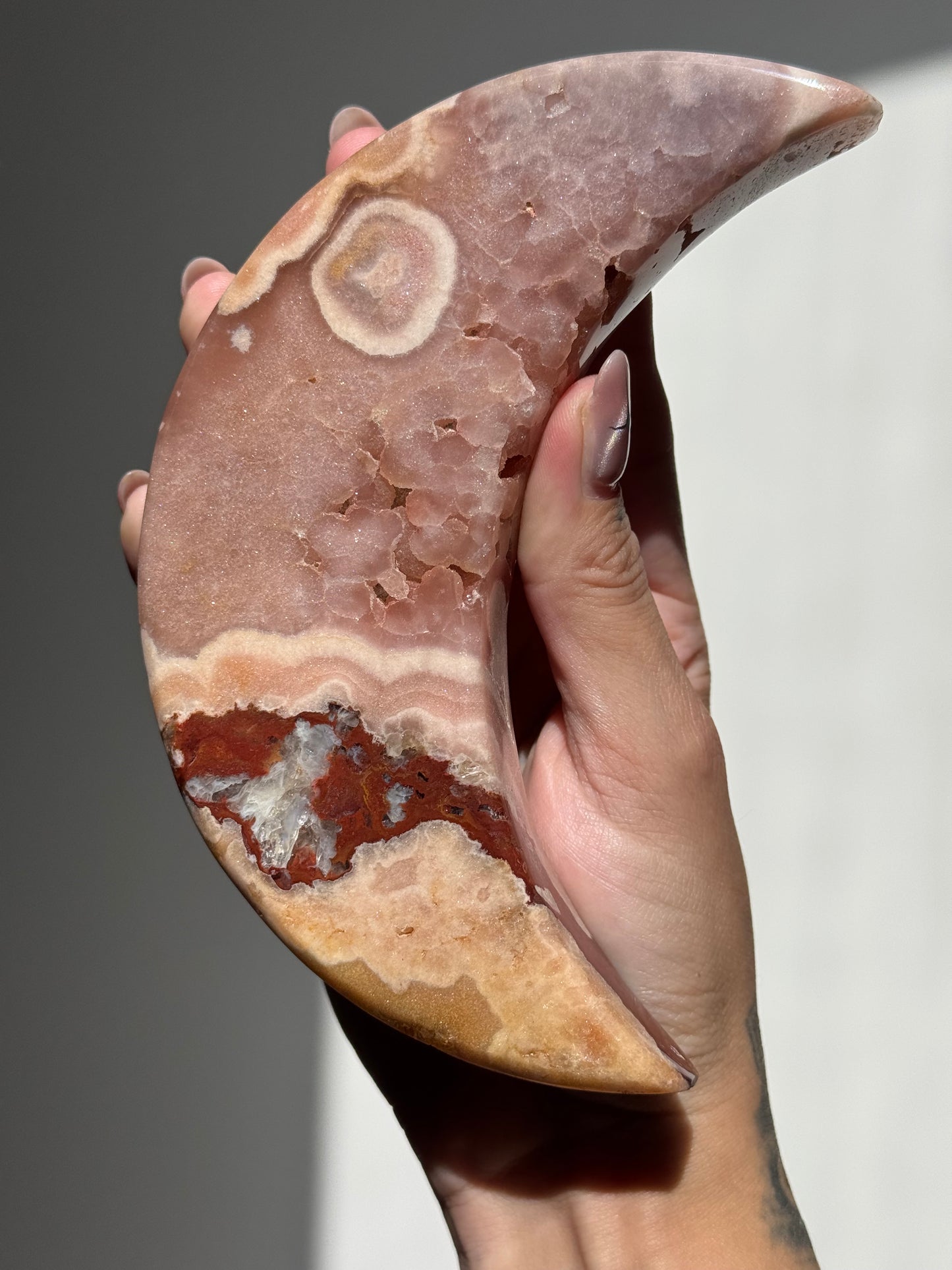 Pink Amethyst Moon on Stand