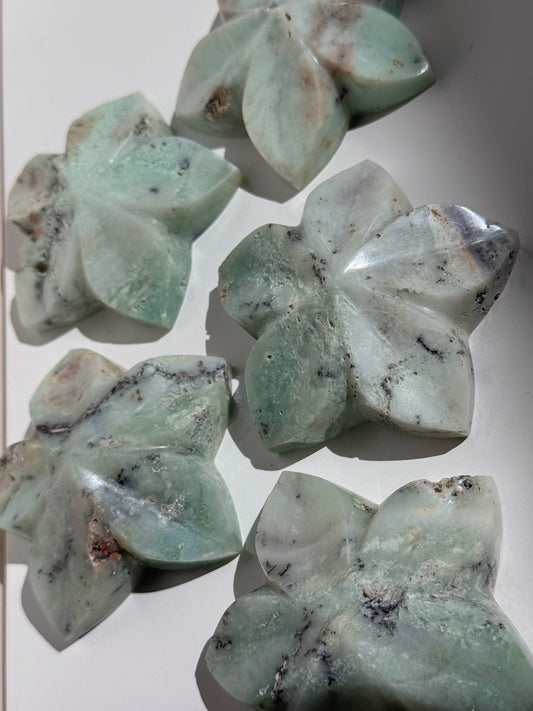 Chrysoprase Flower Carvings (A–E)