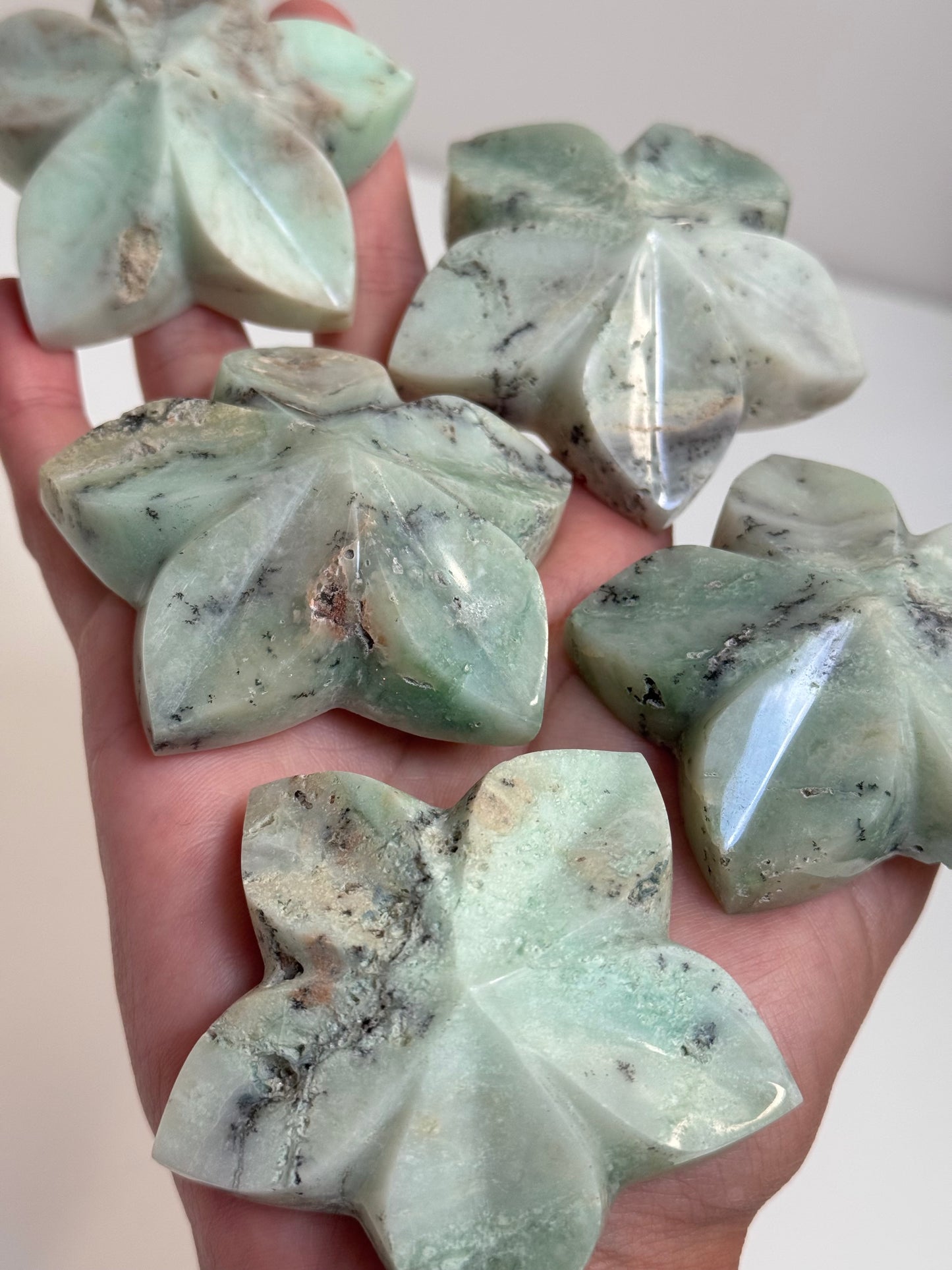 Chrysoprase Flower Carvings (A–E)