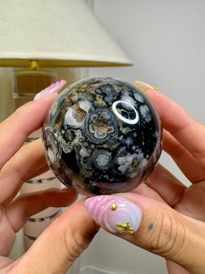 Black Flower Agate Sphere
