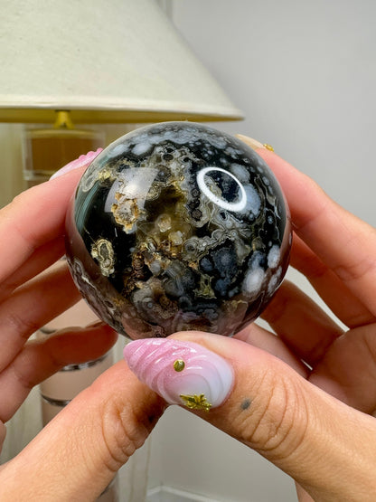 Black Flower Agate Sphere