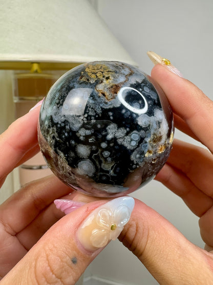 Black Flower Agate Sphere