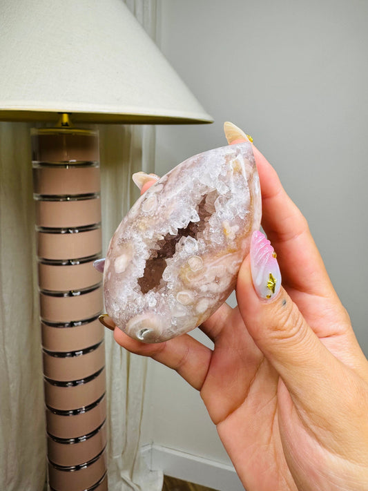 Pink Flower Agate Egg