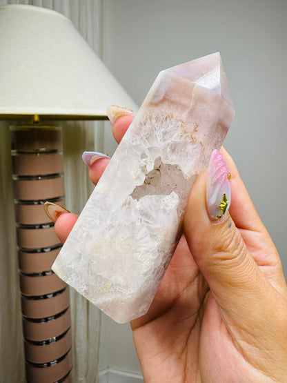 Pink Flower Agate Tower