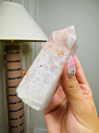 Pink Flower Agate Tower