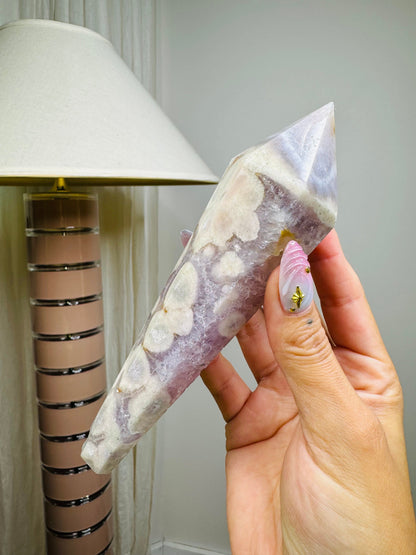 Pink Flower Agate Wand